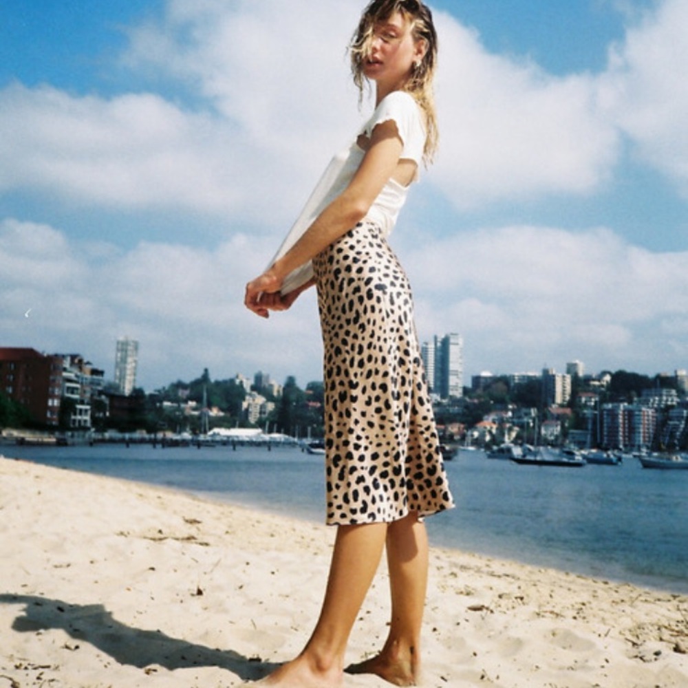 NWT Realisation Naomi Leopard Midi Silk Skirt SZ S